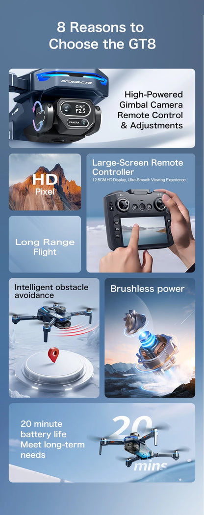 2026 New GT8 Drone GPS 8K Professional HD 360° Dual Cameras 5G WIFI Brushless Motors Obstacle Avoidance Foldable Quadcopter Toys