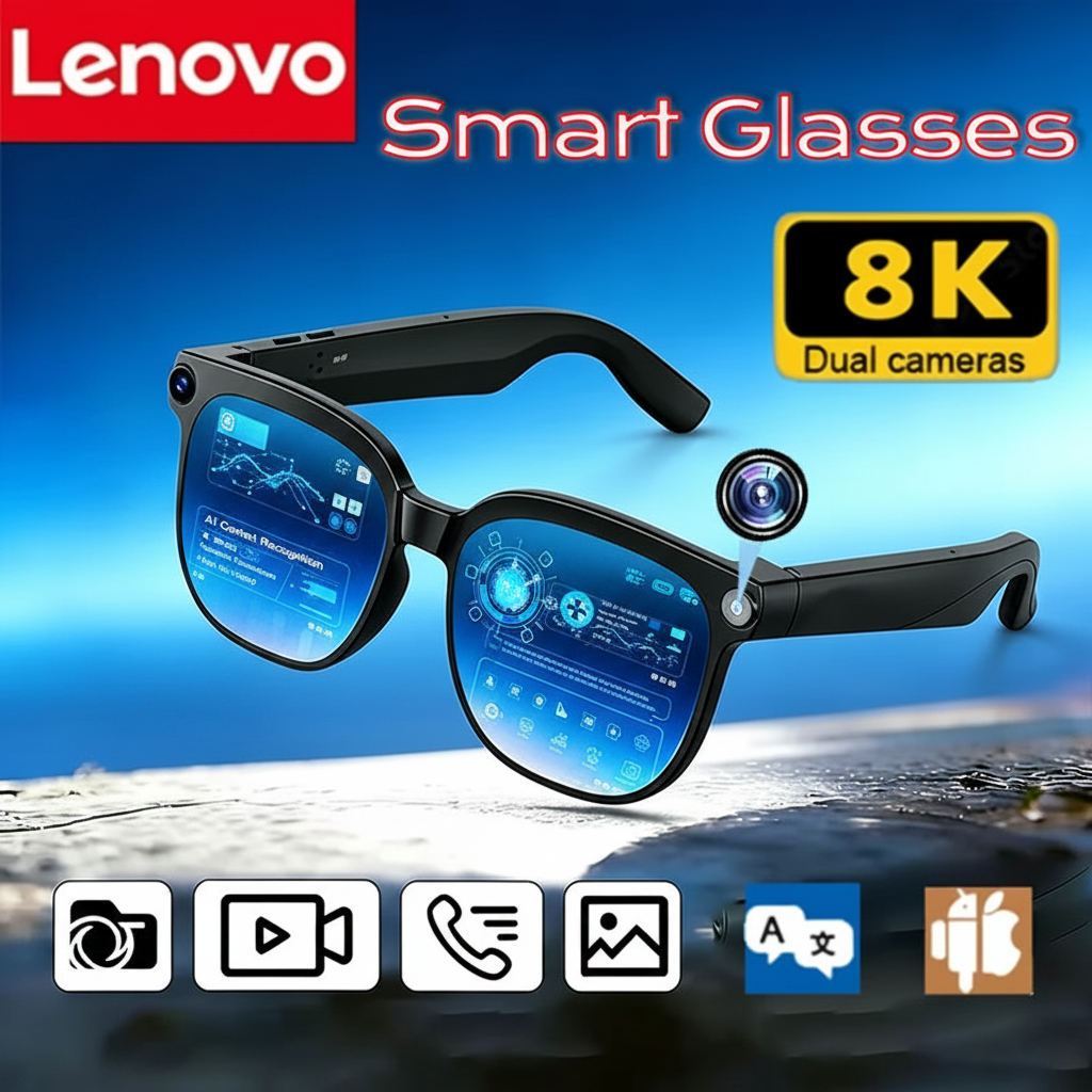 Lentes Inteligentes Lenovo AI — Cámara 8K, Bluetooth y Asistente de Voz